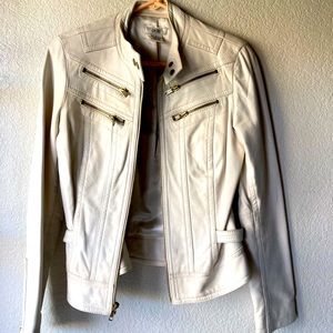 Cache Cream Leather Jacket with Zippers. This is Like New. Worn 2 times.